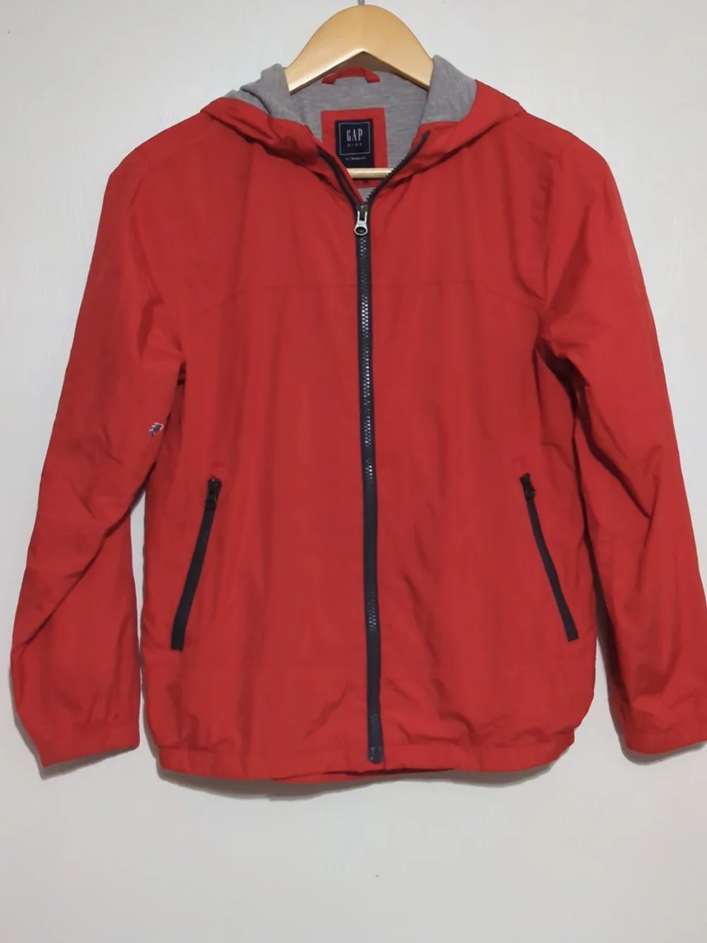 GAP Kids Bright Red Hooded Windbreaker with Gray Lining